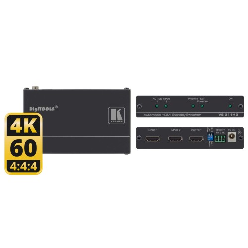 Коммутатор Kramer Electronics VS-211H2, 2х1 HDMI с автоматической коммутацией; автокоммутация по наличию сигнала, поддержка 4K