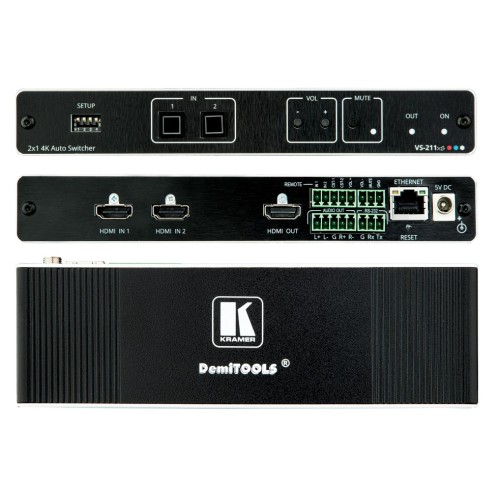 Коммутатор 2х1 HDMI Kramer Electronics VS-211XS с автоматическим переключением и встроенным контроллером Maestro; коммутация по наличию сигнала, поддержка 4K60 4:4:4, CEC, деэмбедирование аудио
