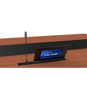Моторизированный выдвижной монитор Wize Pro WR-15FC (black) Forward Conference 15.6" тонкая рамка, антибликовое покрытие, проходное питание, фикс.цифровое табло 10.1" с задней стороны, лифт для микрофона, угол наклона: управляемый 30°